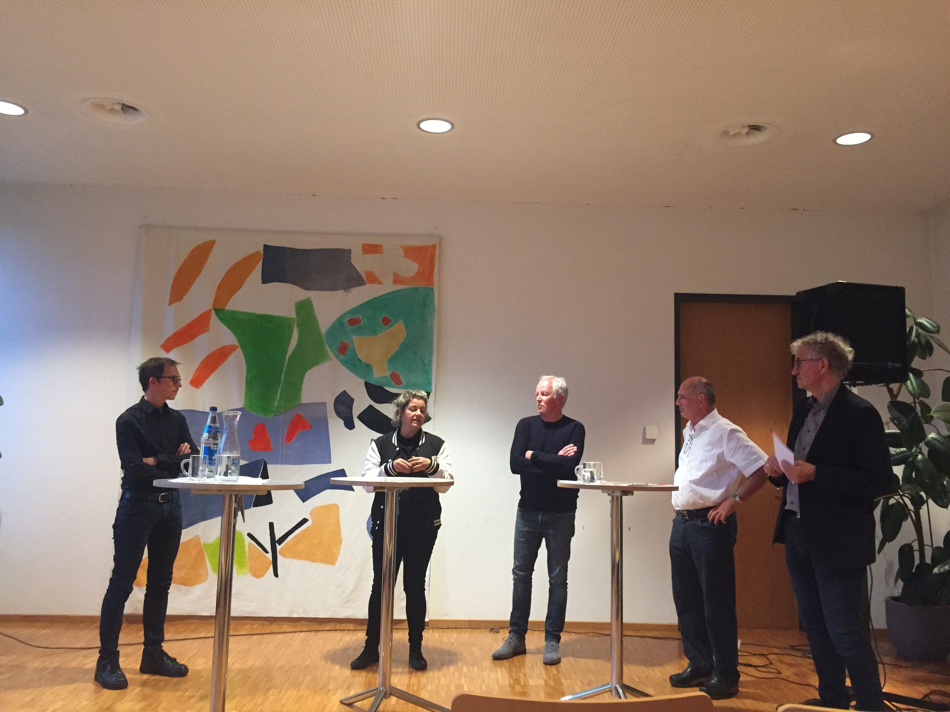 Die Impulsgeber Micha Warth, Nicole Beck und Lothar Maier mit  den Moderatoren Hermann Begle und Edgar Natter Die Impulsgeber Micha Warth, Nicole Beck und Lothar Maier mit  den Moderatoren Hermann Begle und Edgar Natter