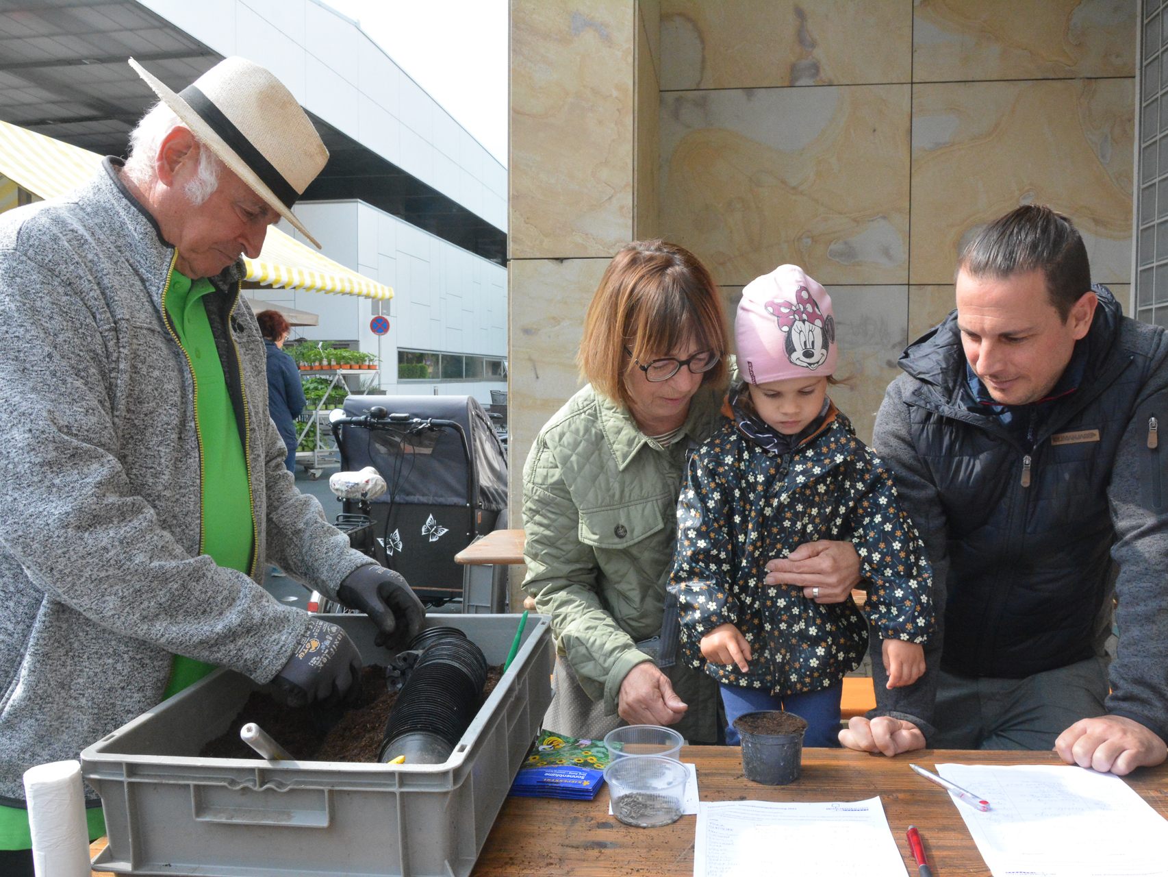 Der Obst- und Gartenbauverein pflanzte mit Kindern Sonnenblumen.