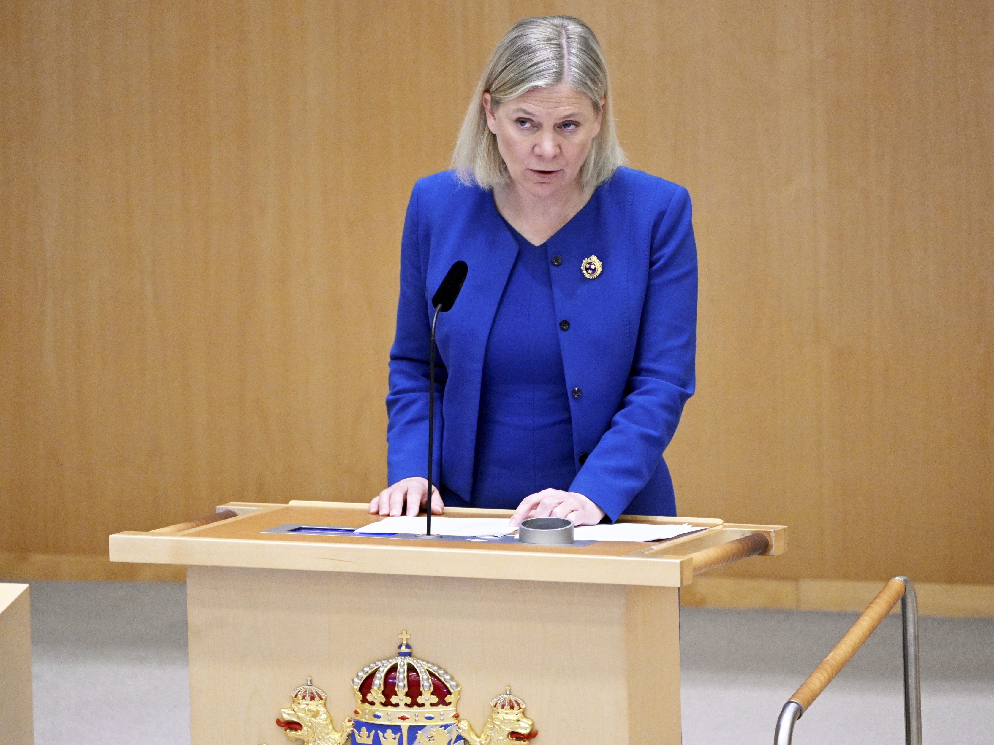 Schwedens Regierungschefin Magdalena Andersson spricht sich im Parlament für den NATO-Beitritt aus Schwedens Regierungschefin Magdalena Andersson spricht sich im Parlament für den NATO-Beitritt aus