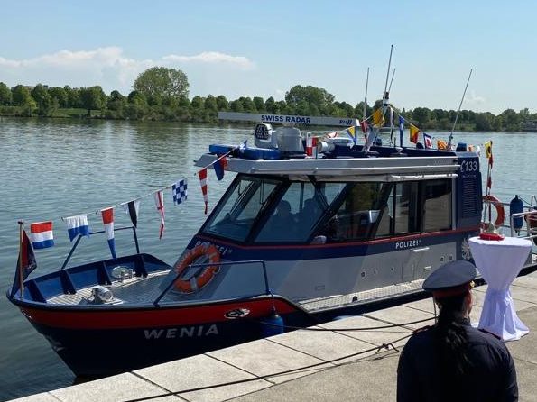 Das Polizeiboot "Wenia" vor der Taufe durch Wiens Bürgermeister Michael Ludwig (SPÖ).