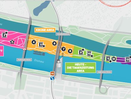 Der Donauinselfest-Plan 2022 mit allen Stationen. Der Donauinselfest-Plan 2022 mit allen Stationen.
