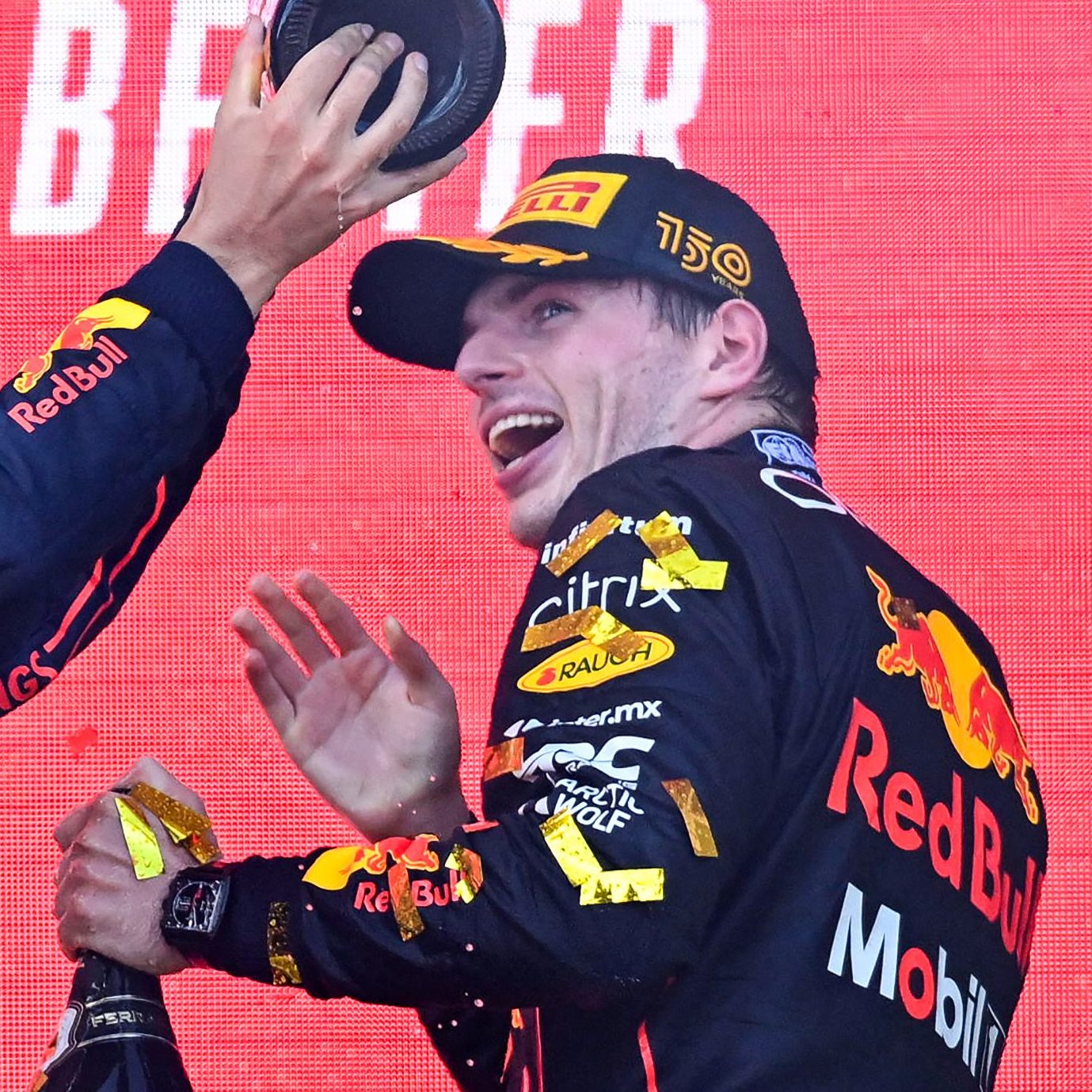 Siegerdusche für Max Verstappen