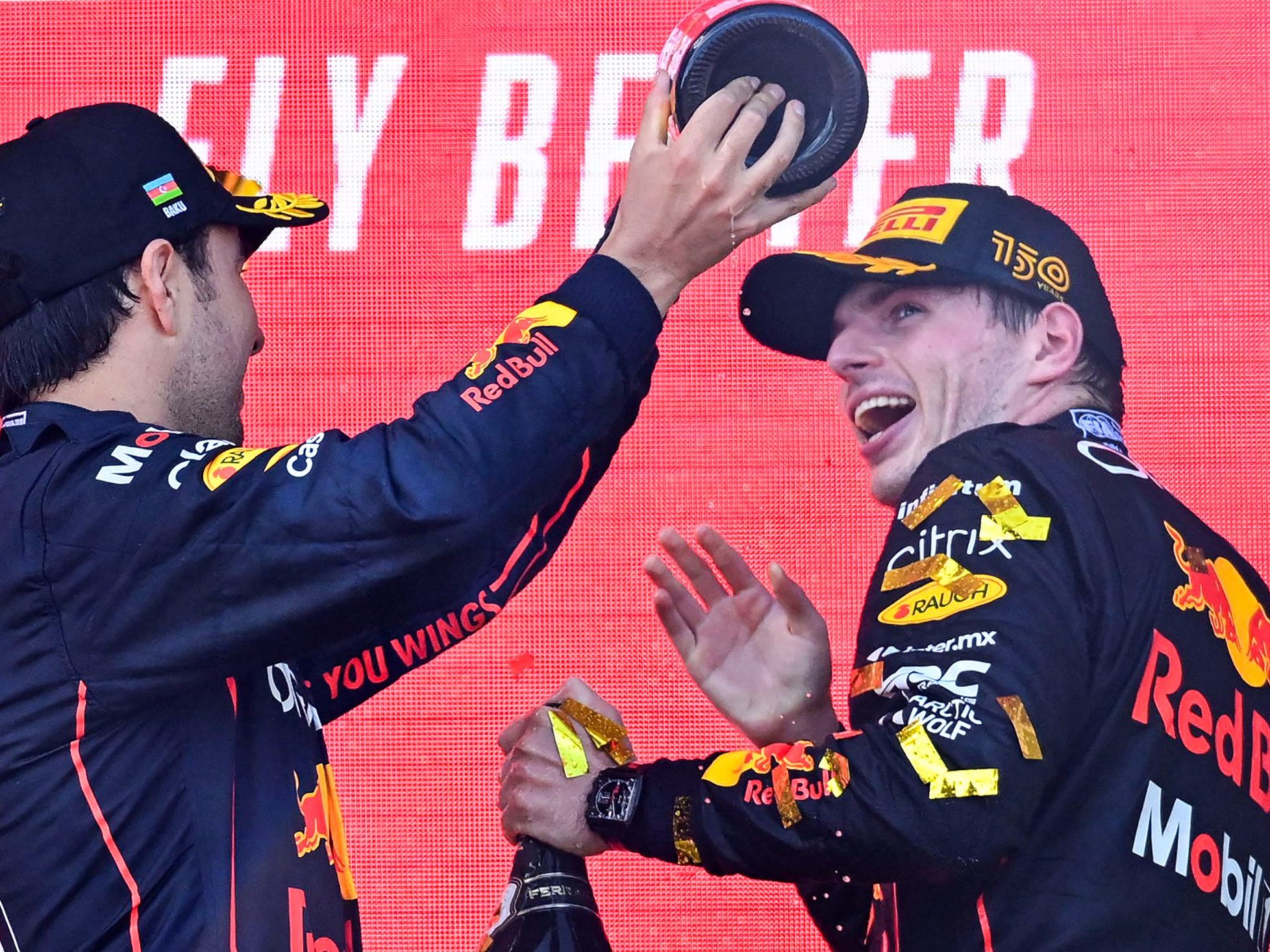 Siegerdusche für Max Verstappen