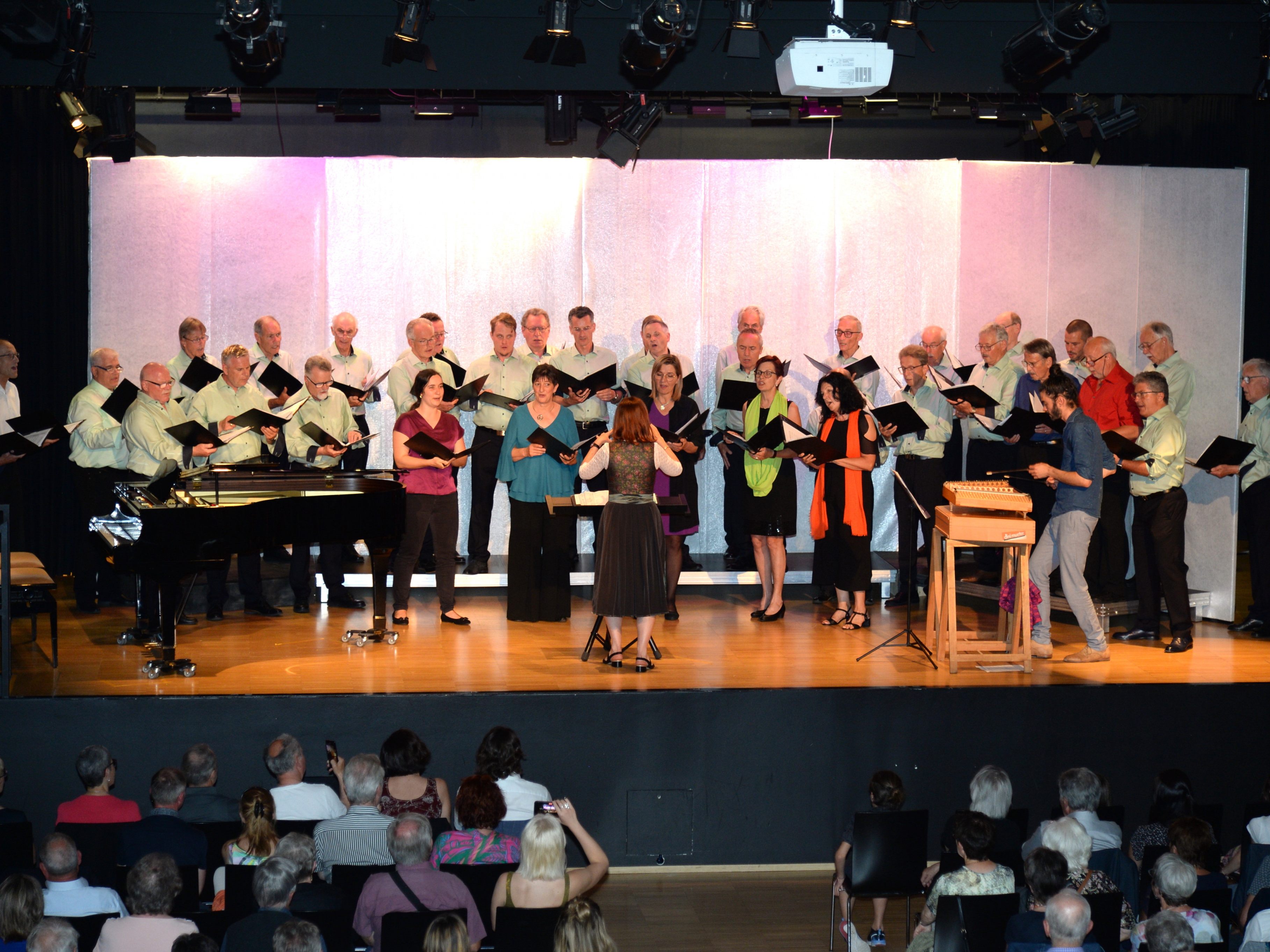 Der Männerchor Frohsinn, das Ensemble Querdur und Elias Menzi beim gemeinsamen Abschlussstück Der Männerchor Frohsinn, das Ensemble Querdur und Elias Menzi beim gemeinsamen Abschlussstück