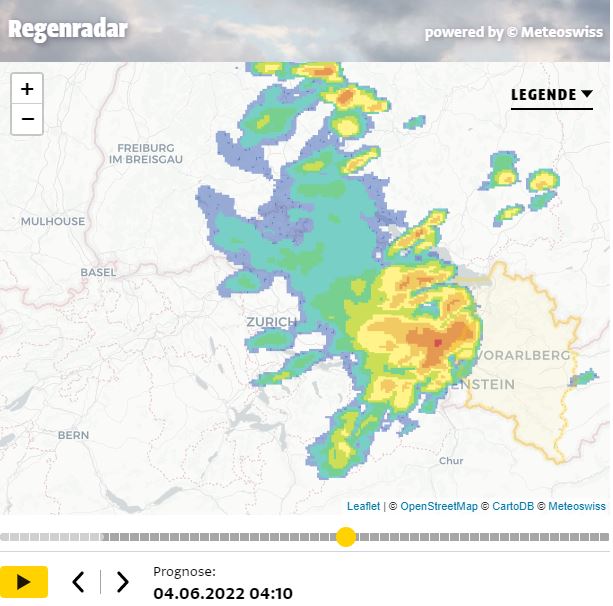 Gegen 04.00 Uhr kommt es in Vorarlberg zu teils heftigen Gewittern.