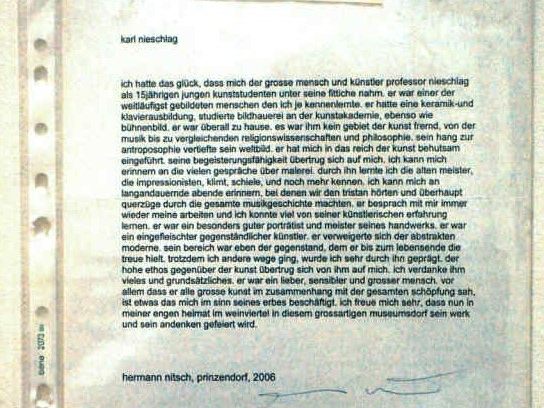 Dieses Schriftstück von Hermann Nitsch wurde aus dem Künstlerhaus in der Wiener Innenstadt gestohlen. Dieses Schriftstück von Hermann Nitsch wurde aus dem Künstlerhaus in der Wiener Innenstadt gestohlen.