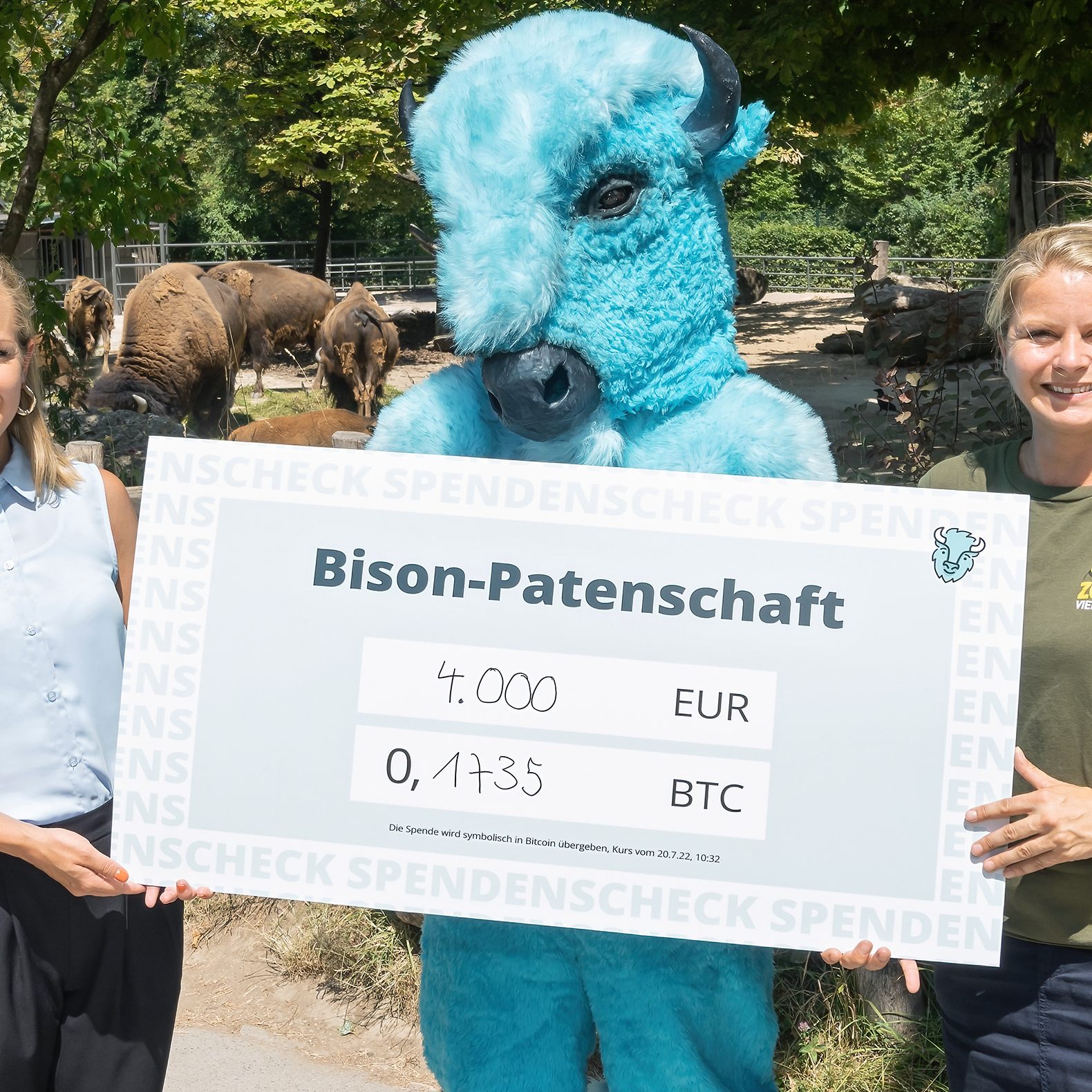 Bisons treffen BISON bei der "Krypto-Adoption" im Zoo Schönbrunn Wien.