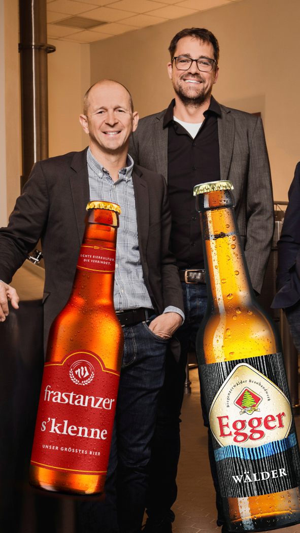 Kurt Michelini, Geschäftsführer der Brauerei Frastanz, Lukas Dorner, Geschäftsführer Brauerei Egg, sowie die Geschäftsführer der Mohrenbrauerei Heinz Huber und Thomas Pachole.