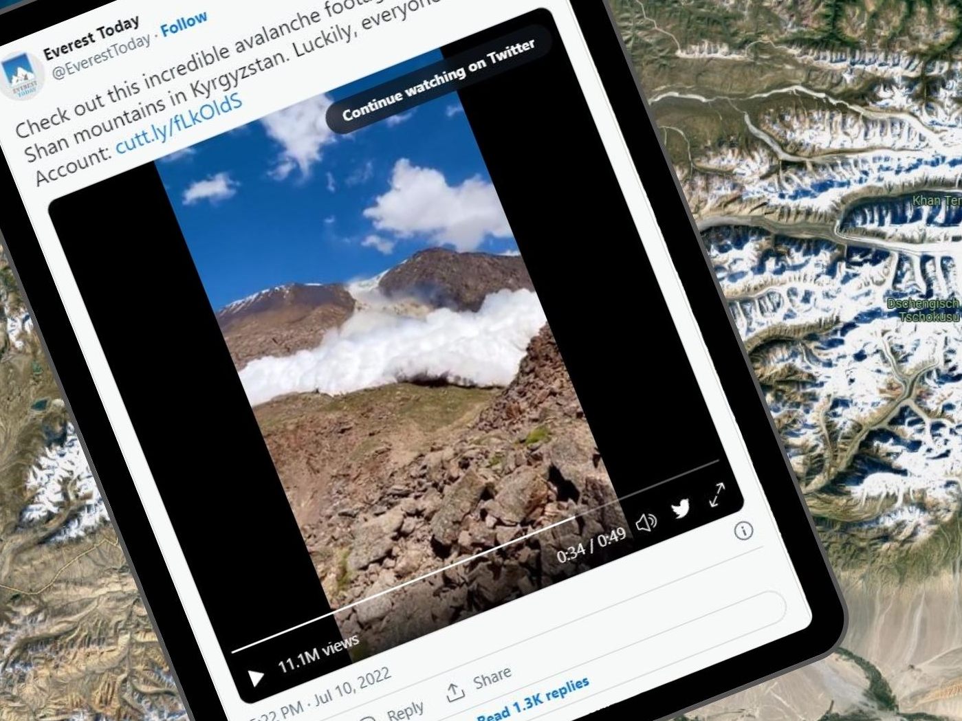 Gletscherabbruch löst in Kirgistan eine gigantische Lawine aus. Gletscherabbruch löst in Kirgistan eine gigantische Lawine aus.