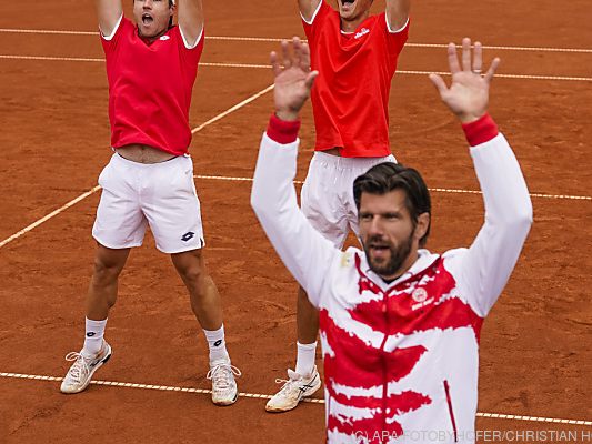 ÖTV-Team jubelt nach drittem Punkt im Davis Cup ÖTV-Team jubelt nach drittem Punkt im Davis Cup