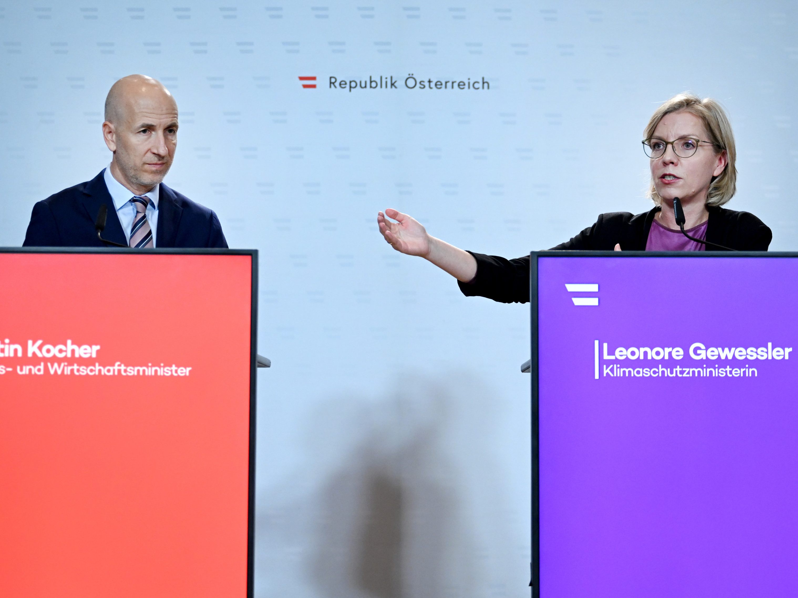 Wirtschaftsminister Kocher, Energieministerin Gewessler. Wirtschaftsminister Kocher, Energieministerin Gewessler.