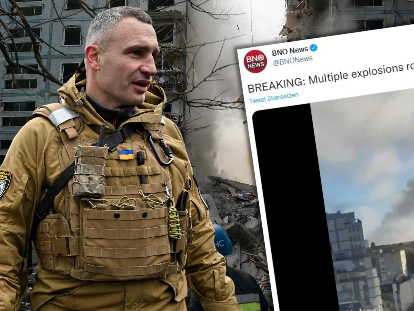 Es habe mehrere Einschläge gegeben, teilte Bürgermeister Witali Klitschko auf dem Kurznachrichtendienst Telegram mit.