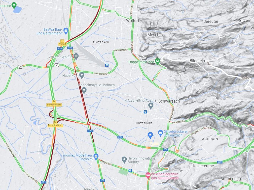 Die Verkrhslage bei Dornbirn Nord am Donnerstag gegen 8.20 Uhr.