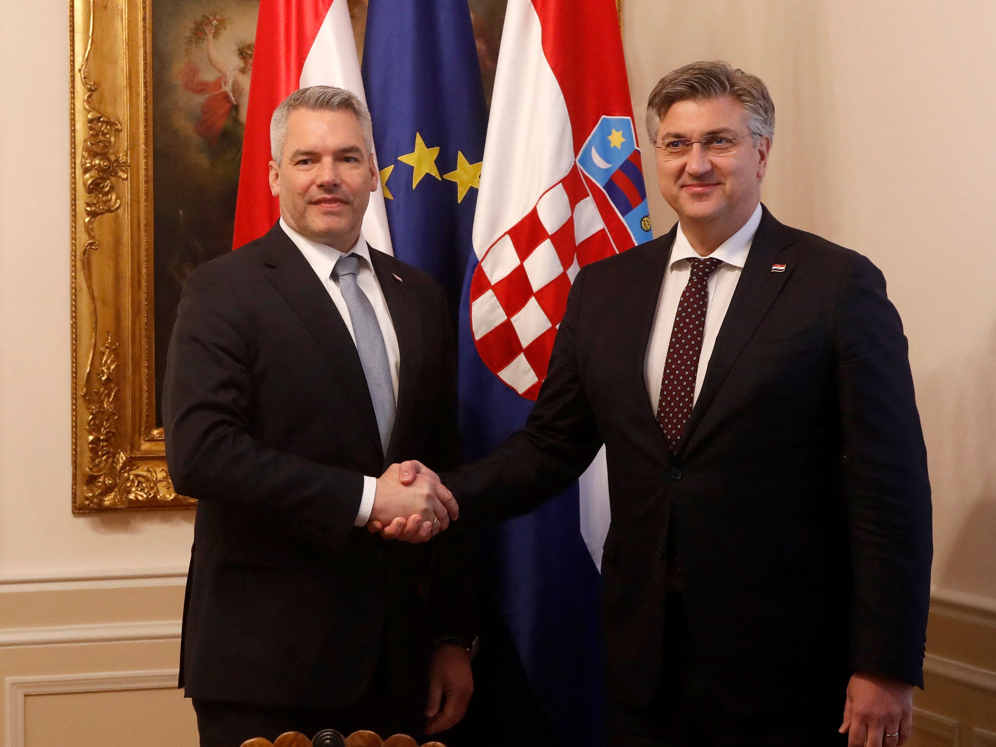 Bundeskanzler Karl Nehammer (ÖVP) bei kroatischen Regierungschef Andrej Plenkovic in Zagreb. Bundeskanzler Karl Nehammer (ÖVP) bei kroatischen Regierungschef Andrej Plenkovic in Zagreb.