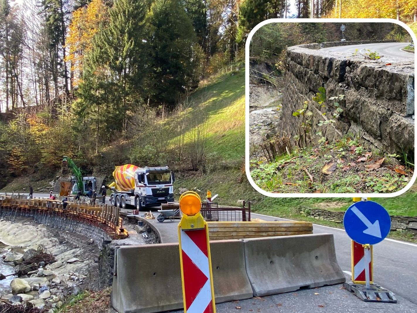 An der Schwarzachtobelstraße werden derzeit Arbeiten durchgeführt. An der Schwarzachtobelstraße werden derzeit Arbeiten durchgeführt.