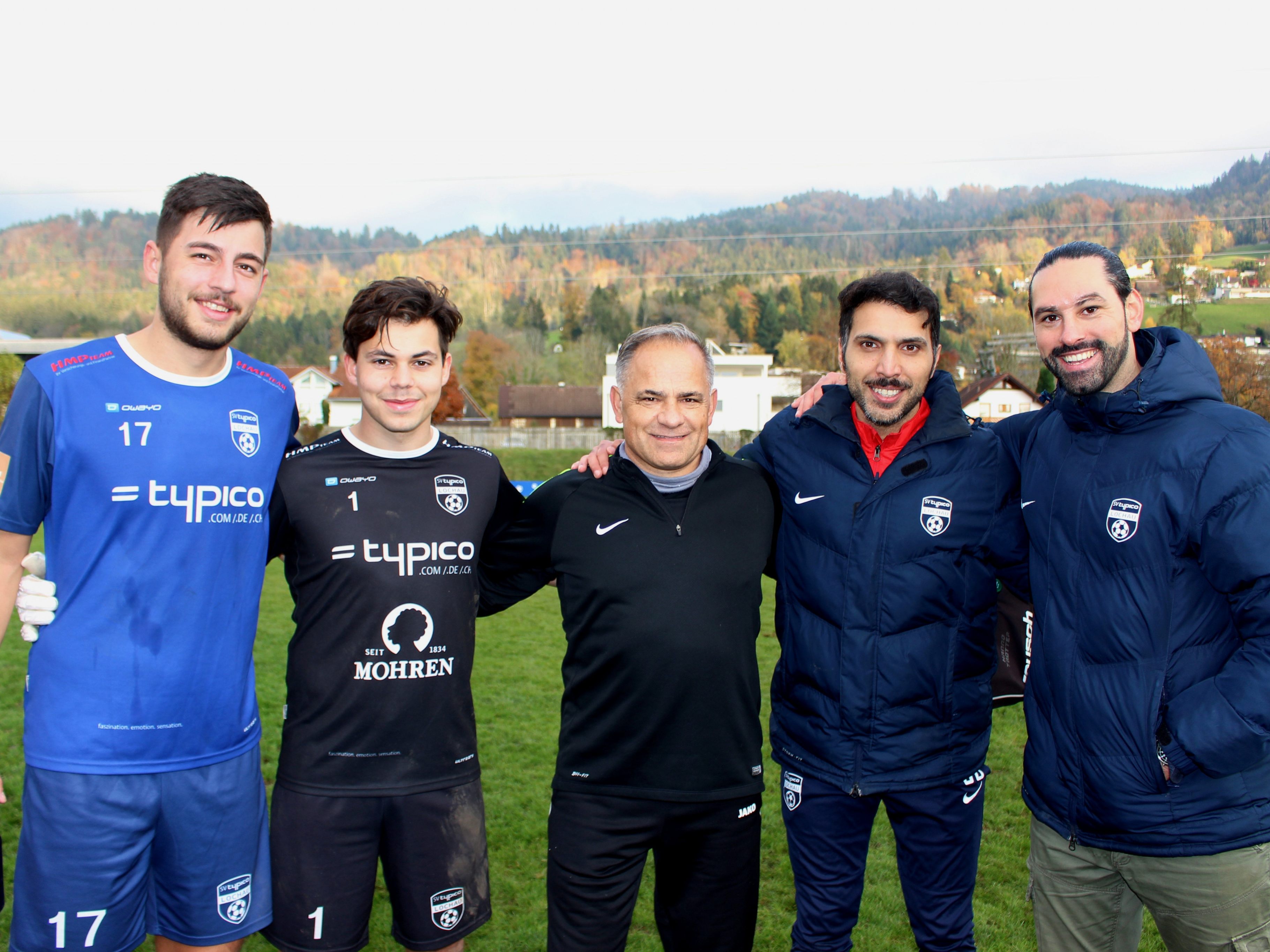 Kapitän Fabio Feldkircher, Tormann Sandro Eichhübl, Tormann-Trainer Hanno Trotter,   Co-Trainer Murat Coskun und Cheftrainer Rifat Sen.