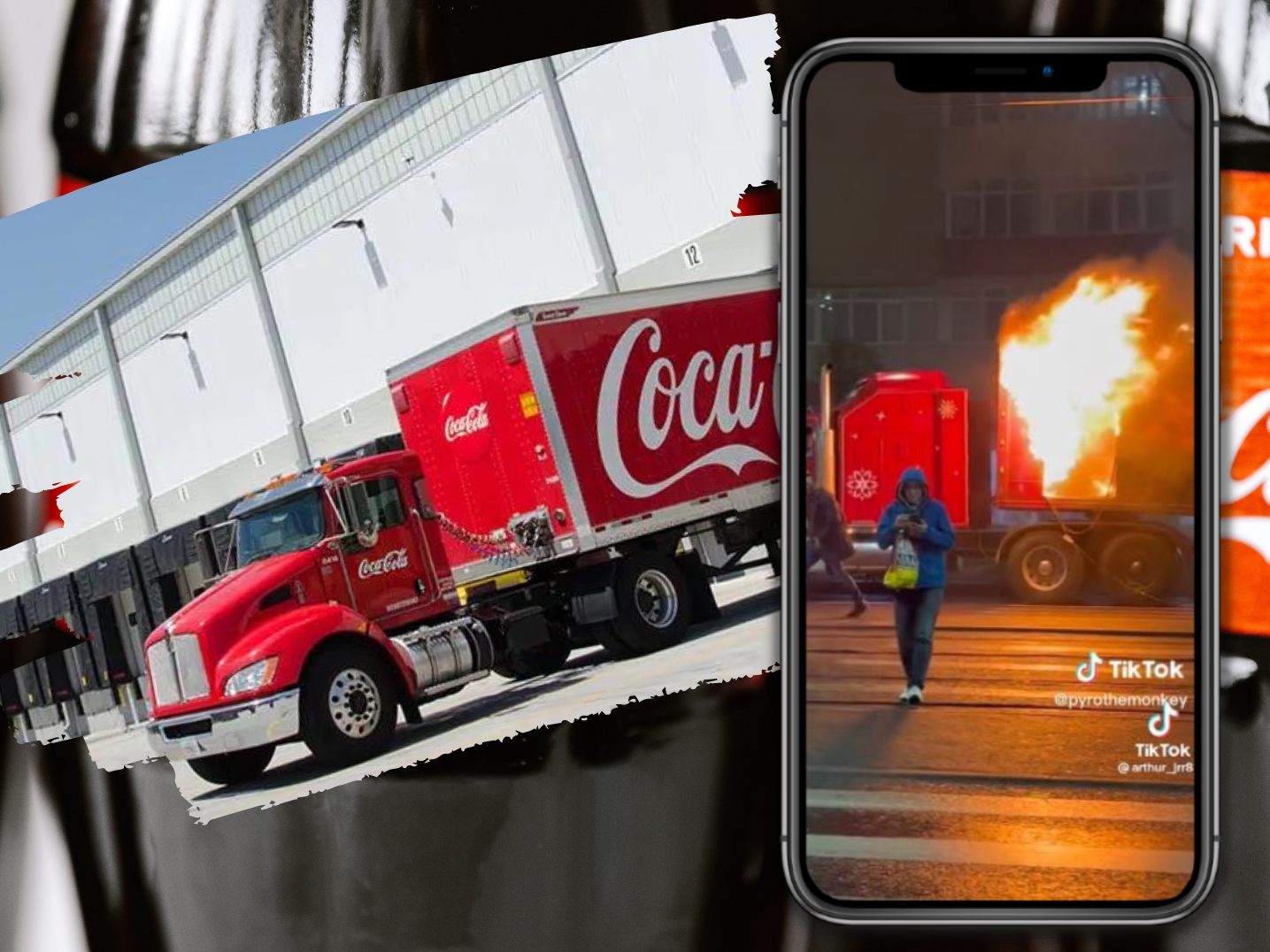 Ein Coca-Cola-Weihnachtstruck ging in Flammen auf. Ein Coca-Cola-Weihnachtstruck ging in Flammen auf.