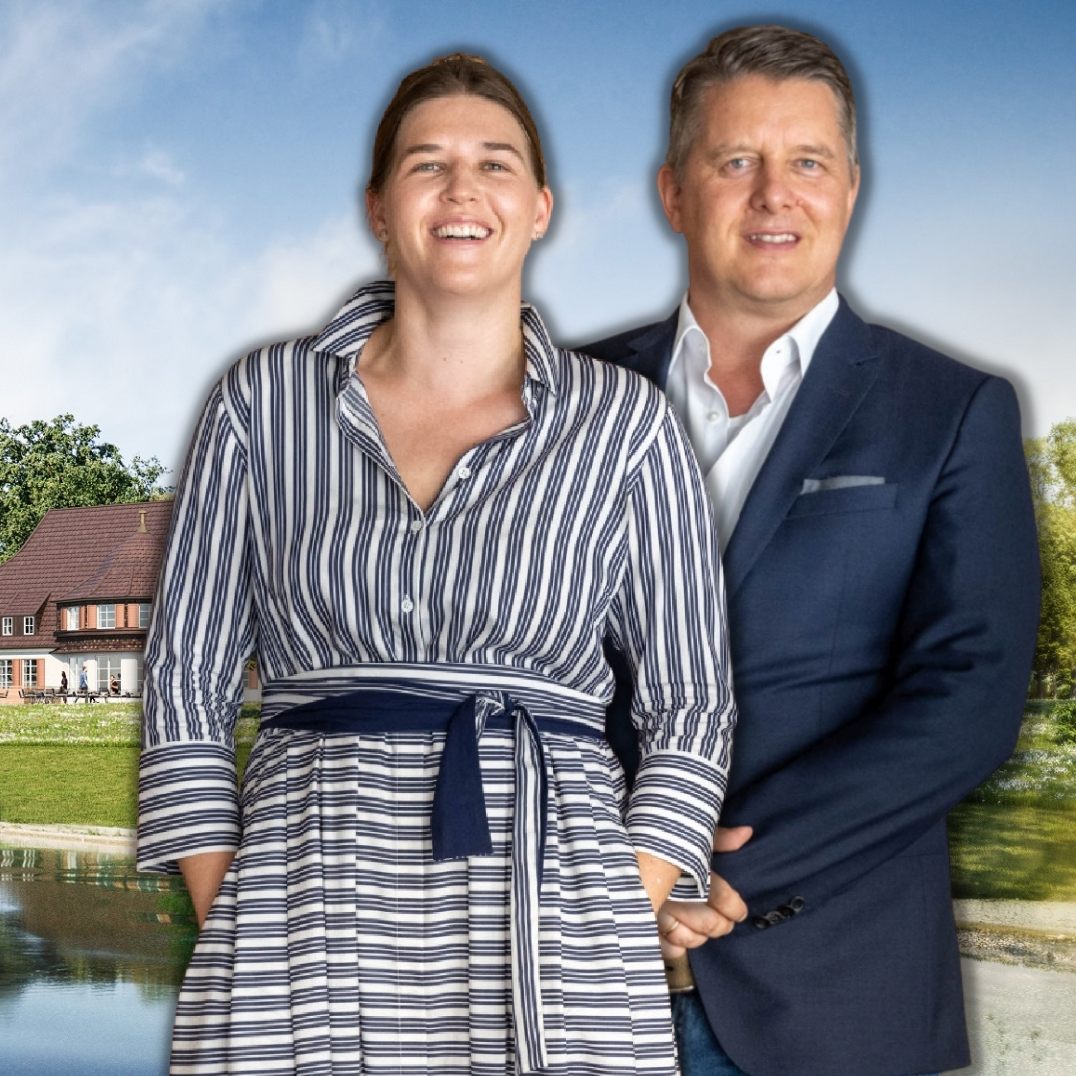 Rendering des Hotelensembles vom See aus.