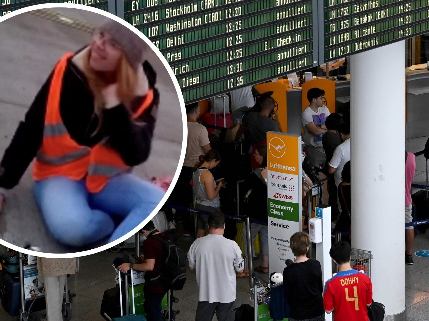 Aktivisten kleben sich wiederholt fest (kleines Bild: Flughafen Berlin Ende November) - diesmal auch am Münchner Flughafen. Aktivisten kleben sich wiederholt fest (kleines Bild: Flughafen Berlin Ende November) - diesmal auch am Münchner Flughafen.