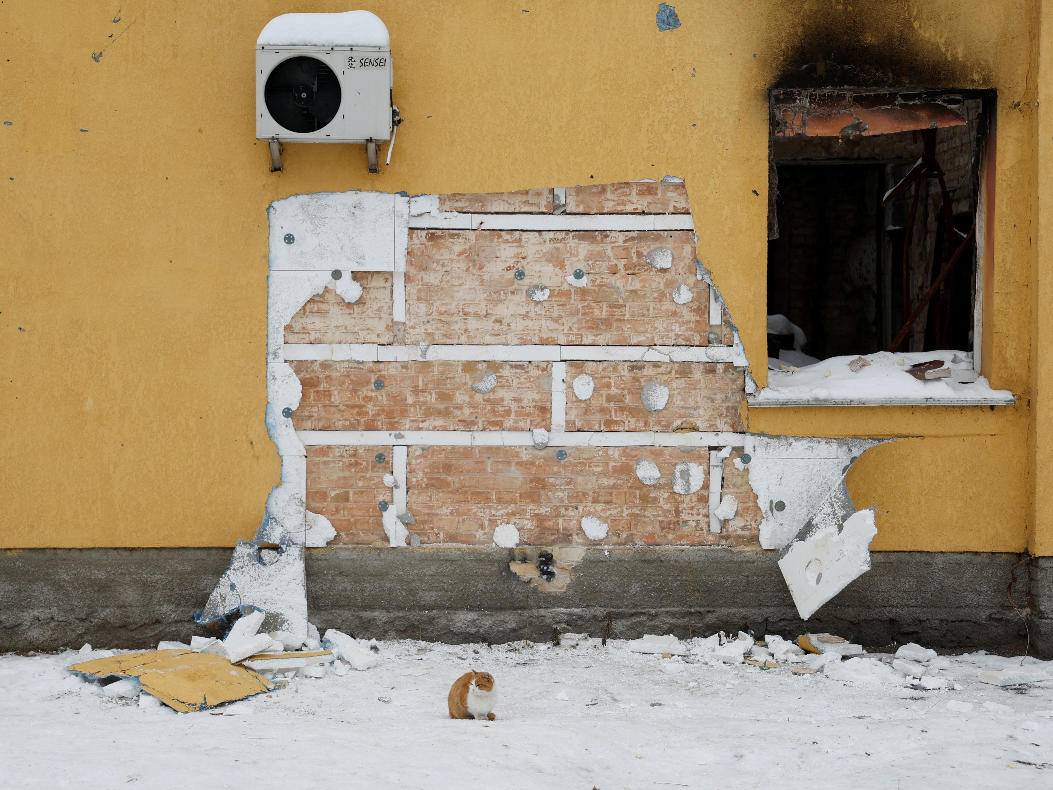 Die Wand im ukrainischen Hostomel.