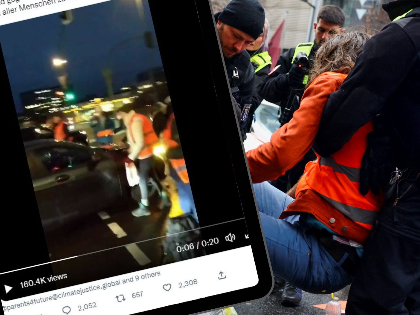 Das Twitter-Video zeigt wie der Autolenker durch die Gruppe Demonstranten fährt.