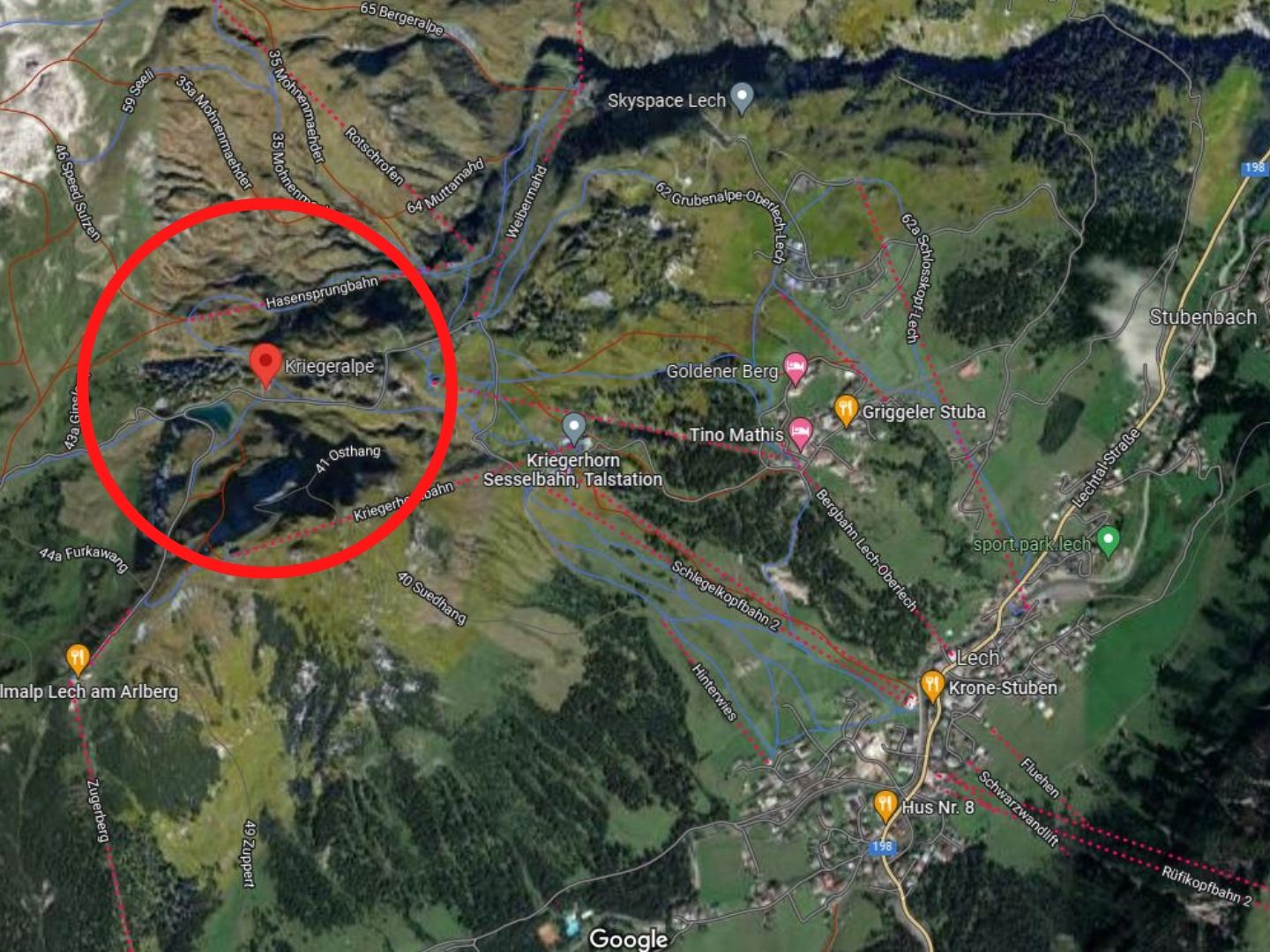 Der Unfall ereignete sich kurz oberhalp der Kriegeralpe im Skigebiet Lech