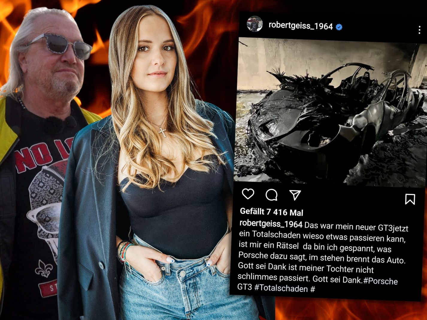 Robert tickt auf Instagram aus: Porsche brannte total aus.