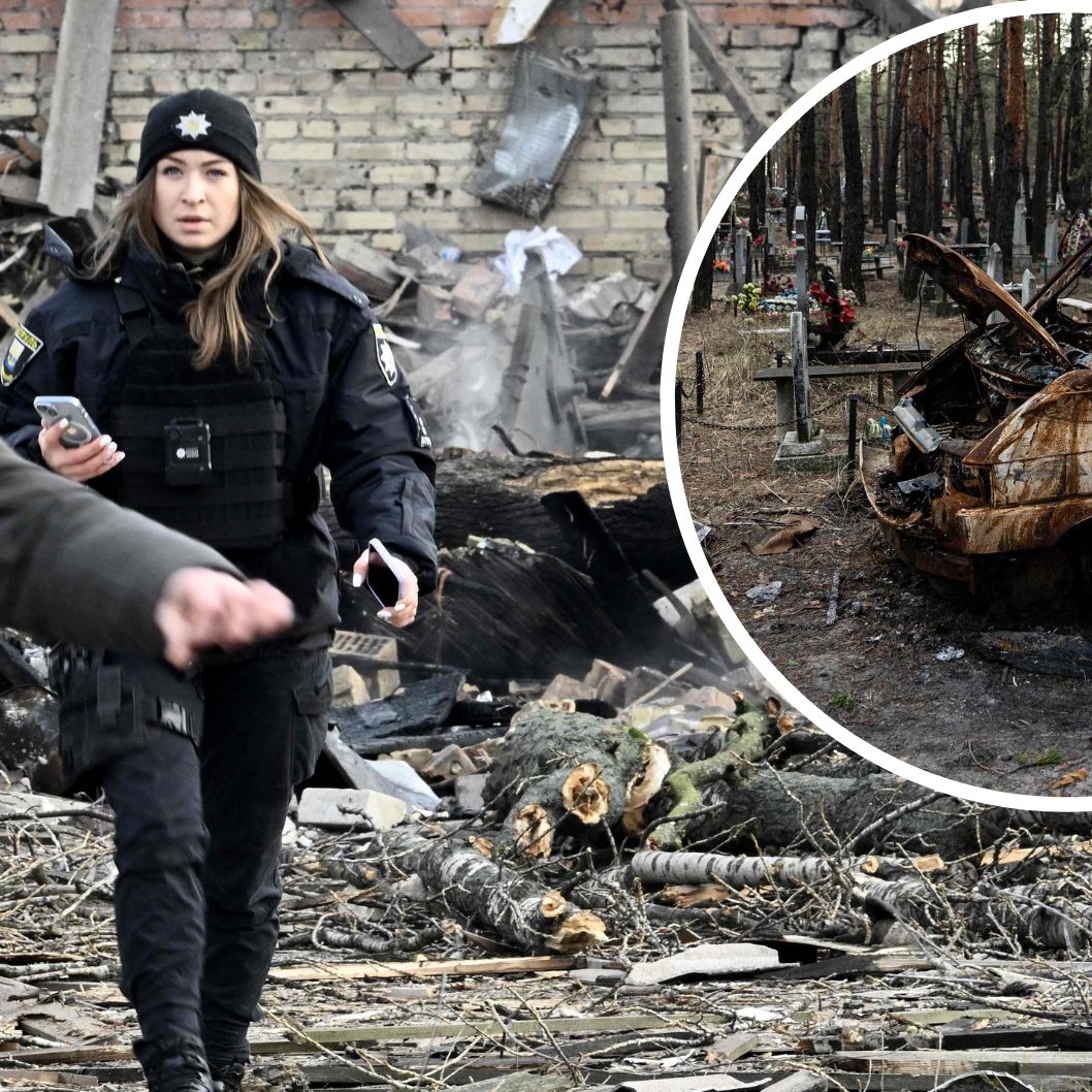 In der Umgebung von Charkiw wurden Folterlager entdeckt, nahe der Stadt Isjum unter anderem ein Massengrab (kleines Bild).