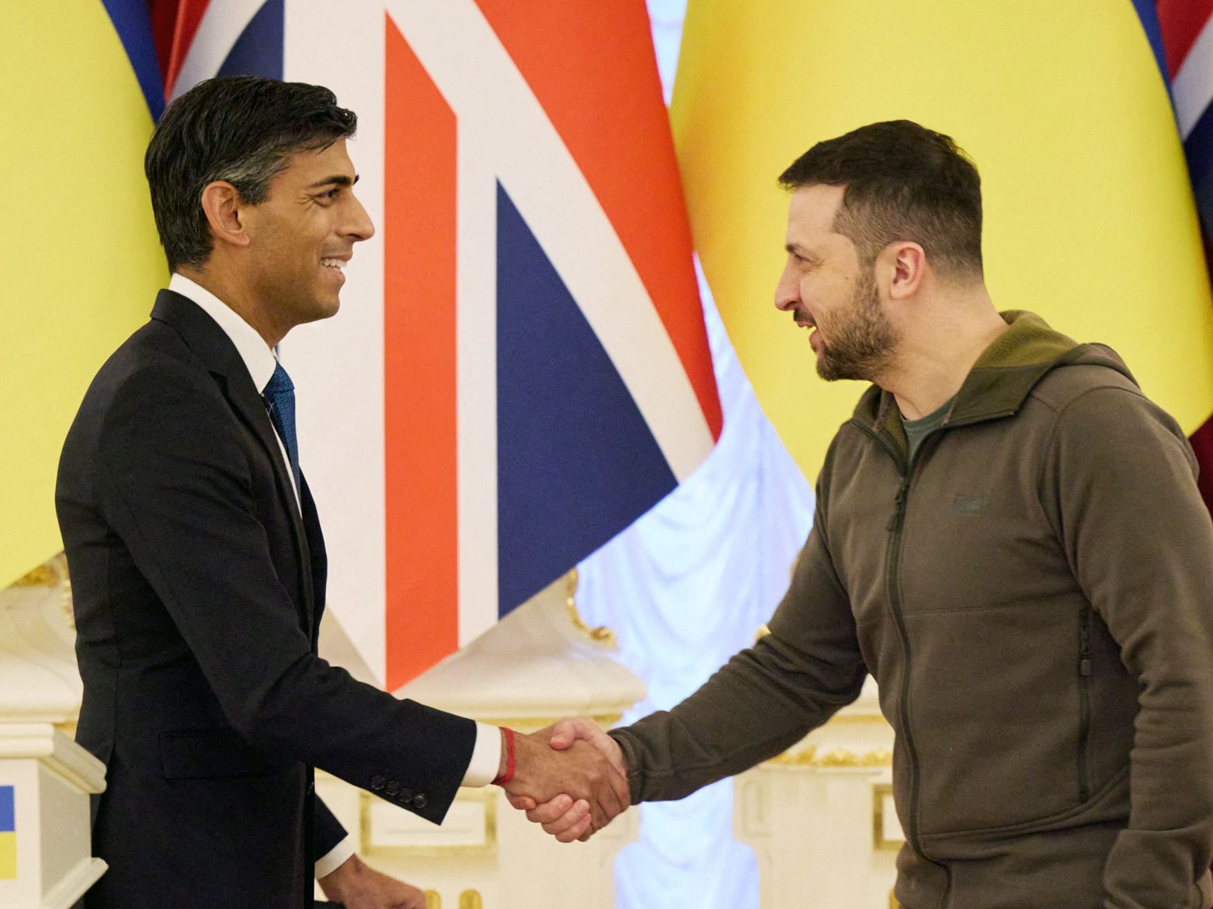Enge Verbündete: Rishi Sunak, Wolodymyr Selenskyj. Enge Verbündete: Rishi Sunak, Wolodymyr Selenskyj.