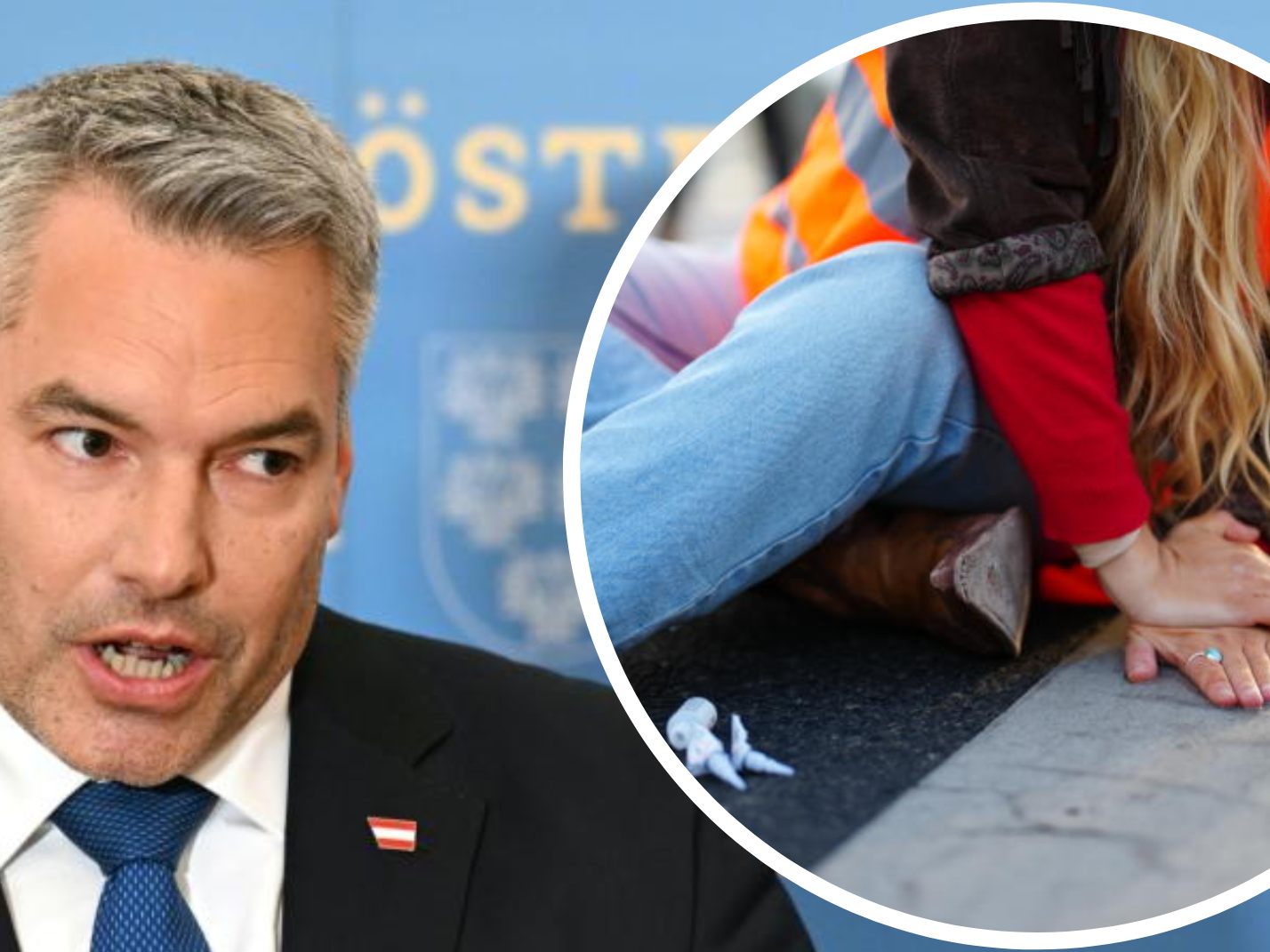 Nehammer sieht im Protest der Klima-Kleber eine "Sabotage der Zivilgesellschaft" Nehammer sieht im Protest der Klima-Kleber eine "Sabotage der Zivilgesellschaft"