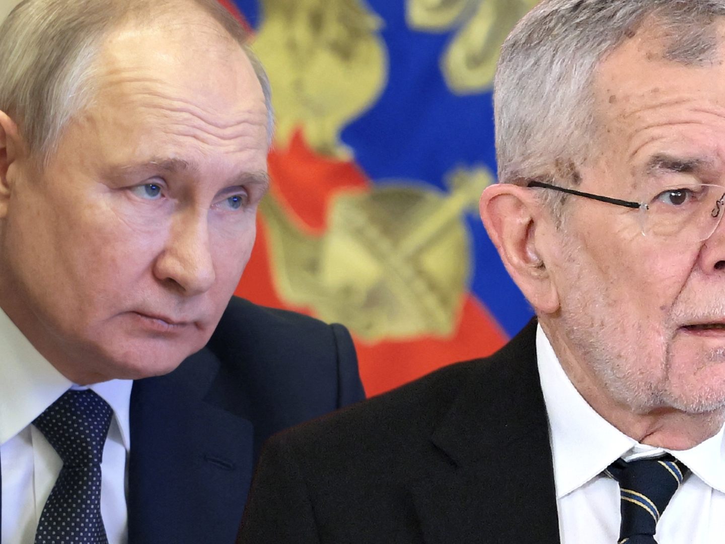 Wladimir Putin, Alexander Van der Bellen und Karl Nehammer.
