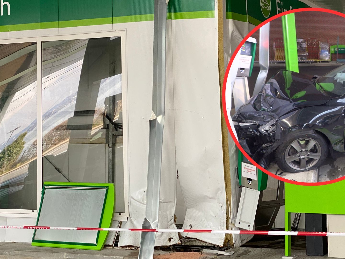 Donnerstagmorgen krachte ein Auto gegen die Waschanlage in Lochau. Donnerstagmorgen krachte ein Auto gegen die Waschanlage in Lochau.