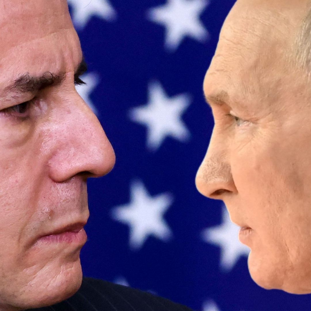 Anthony Blinken, Wladimir Putin (Bildmontage).