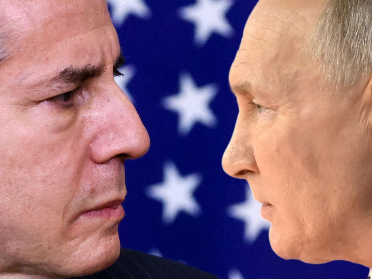 Anthony Blinken, Wladimir Putin (Bildmontage).