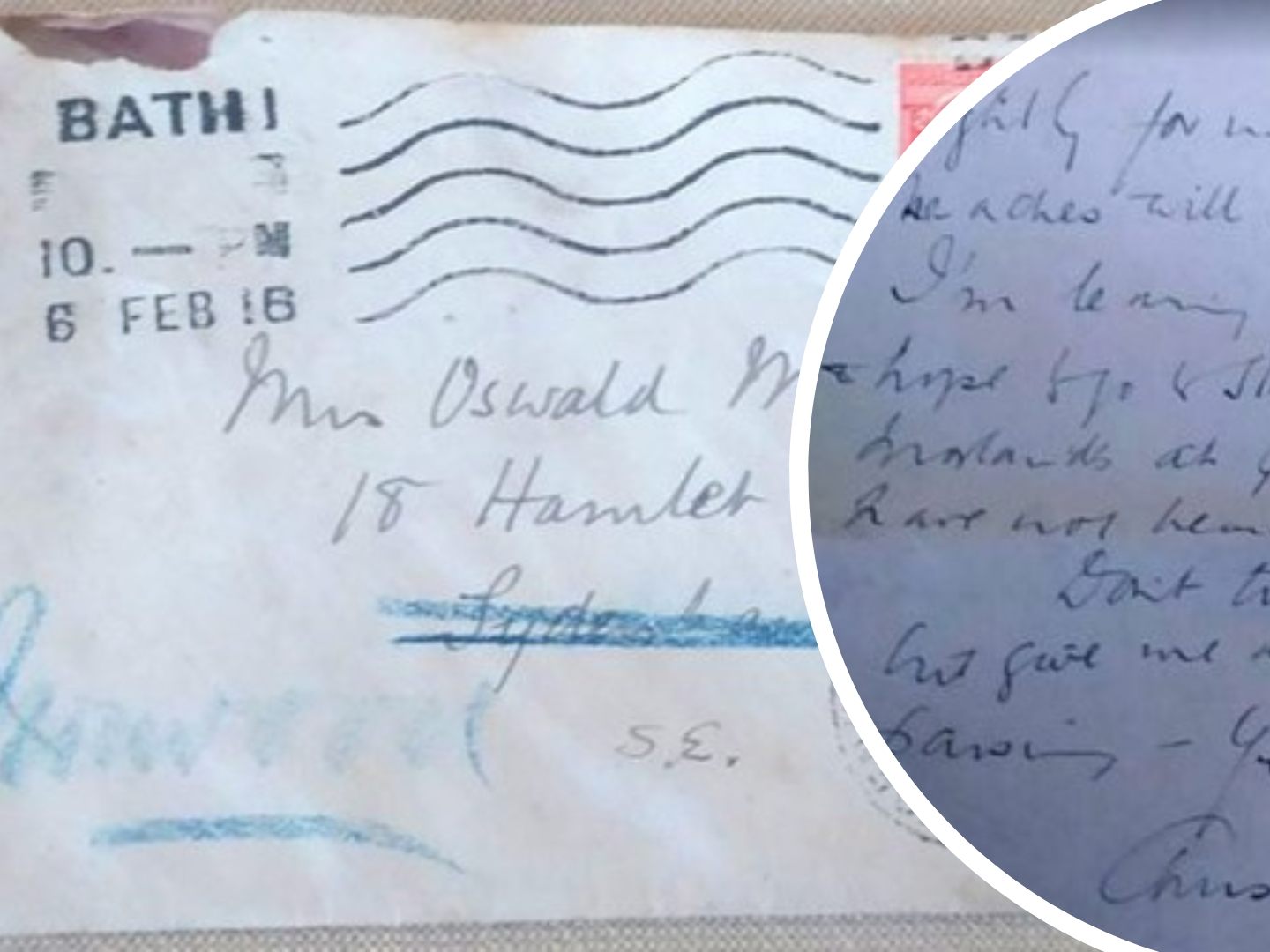 Wieso das mit einer 1-Pence-Briefmarke von König Georg V. frankierte und im Februar 1916 im westenglischen Bath abgestempelte Schreiben erst nach so langer Zeit ankam, ist nicht bekannt. Wieso das mit einer 1-Pence-Briefmarke von König Georg V. frankierte und im Februar 1916 im westenglischen Bath abgestempelte Schreiben erst nach so langer Zeit ankam, ist nicht bekannt.