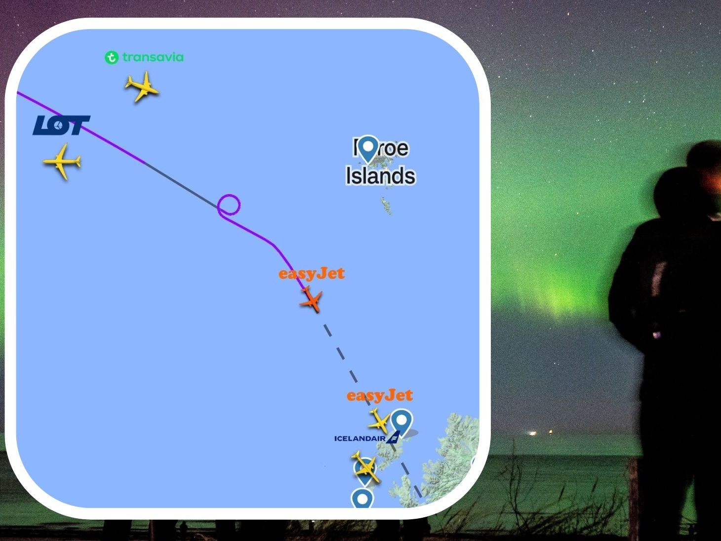 Easyjet-Crew flog Schleife für Aussicht auf Polarlichter.