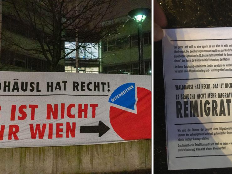 Unbekannte verstreuten zahlreiche Flugblätter im Schulhof des Wiener Gymnasiums. Unbekannte verstreuten zahlreiche Flugblätter im Schulhof des Wiener Gymnasiums.