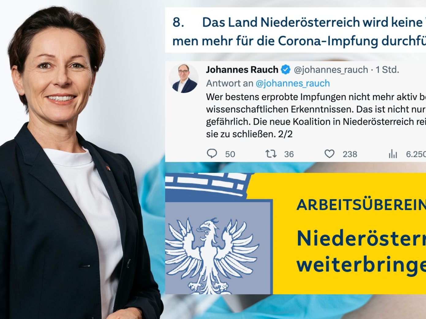 Die niederösterreichische "Übereinkunft" sorgt für heftige Kritik, auch vonseiten der Vorarlberger Gesundheitslandesrätin Martina Rüscher oder Gesundheitsminister Johannes Rauch.