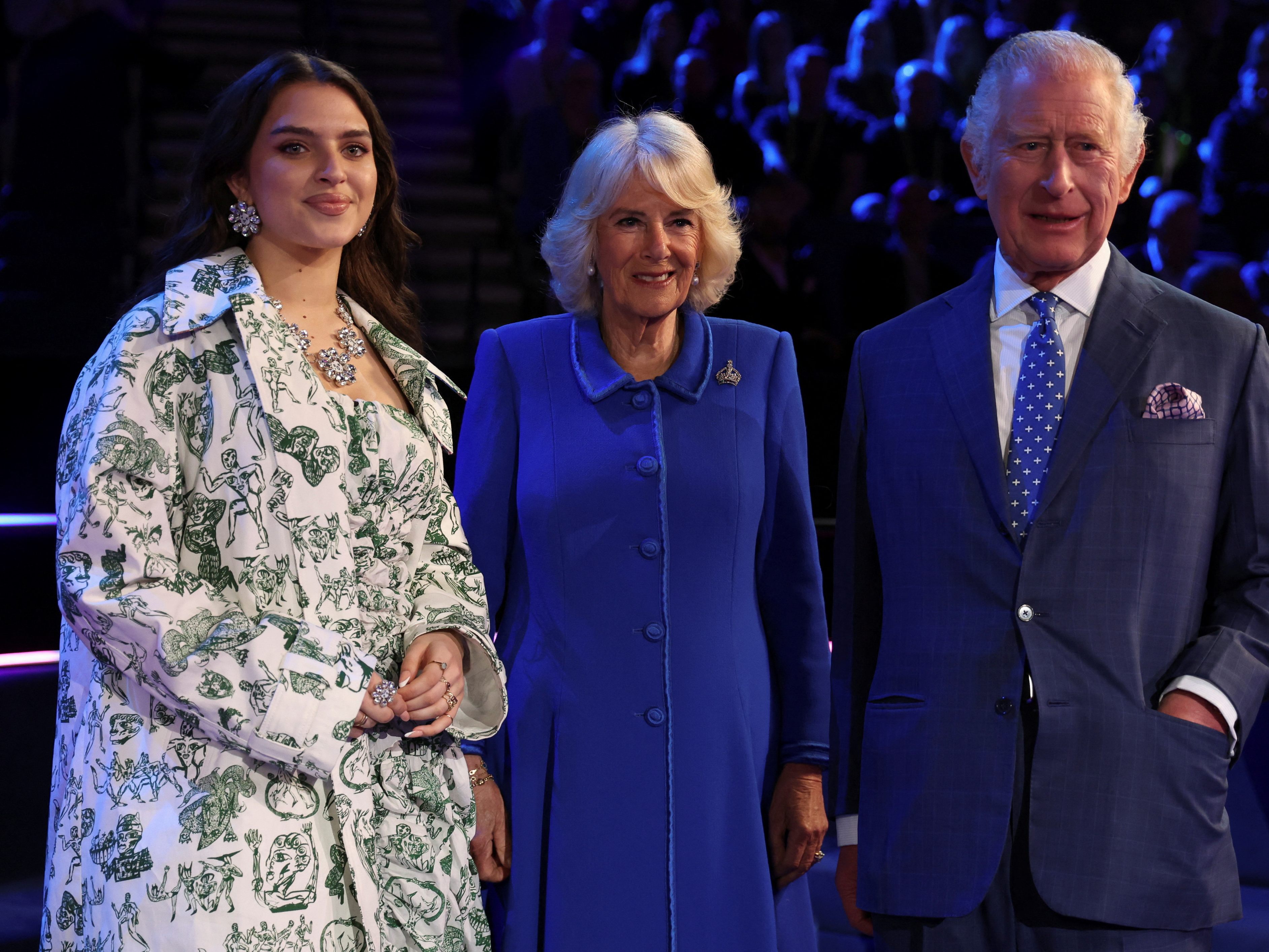 ESC-Kandidatin Muller, König Charles III. und Königsgemahlin Camilla. ESC-Kandidatin Muller, König Charles III. und Königsgemahlin Camilla.