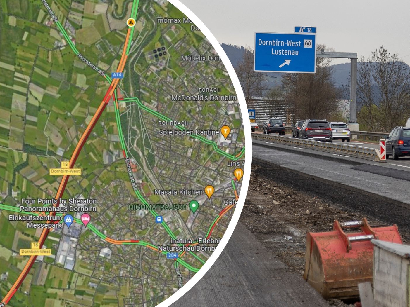 Unfall im Bereich der Baustelle auf de A14 bei Dornbirn. (Symbolbild)