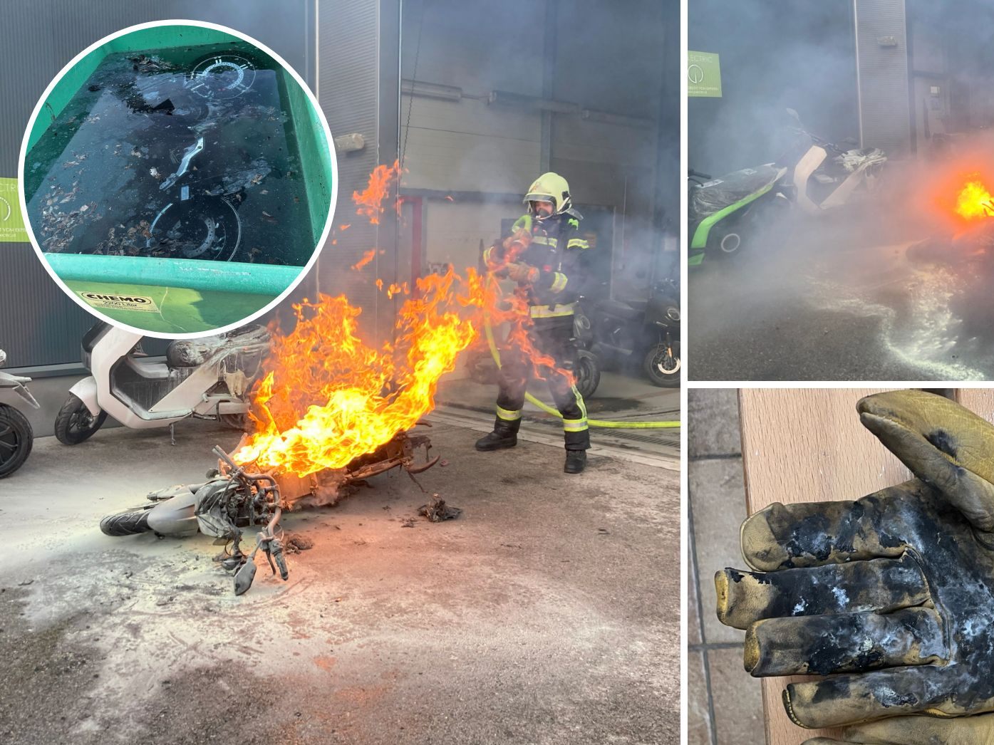 Die Feuerwehr Wr. Neustadt verhinderte das Übergreifen eines Brandes von einem E-Motorrad auf eine Lagerhalle.