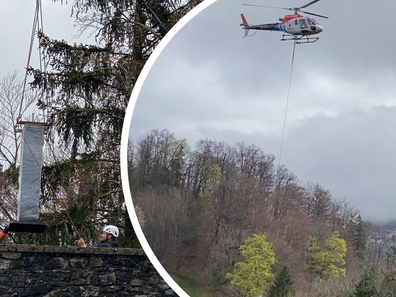 Eine neue Skulptur wurde per Hubschrauber in die Ruine gebracht. Eine neue Skulptur wurde per Hubschrauber in die Ruine gebracht.