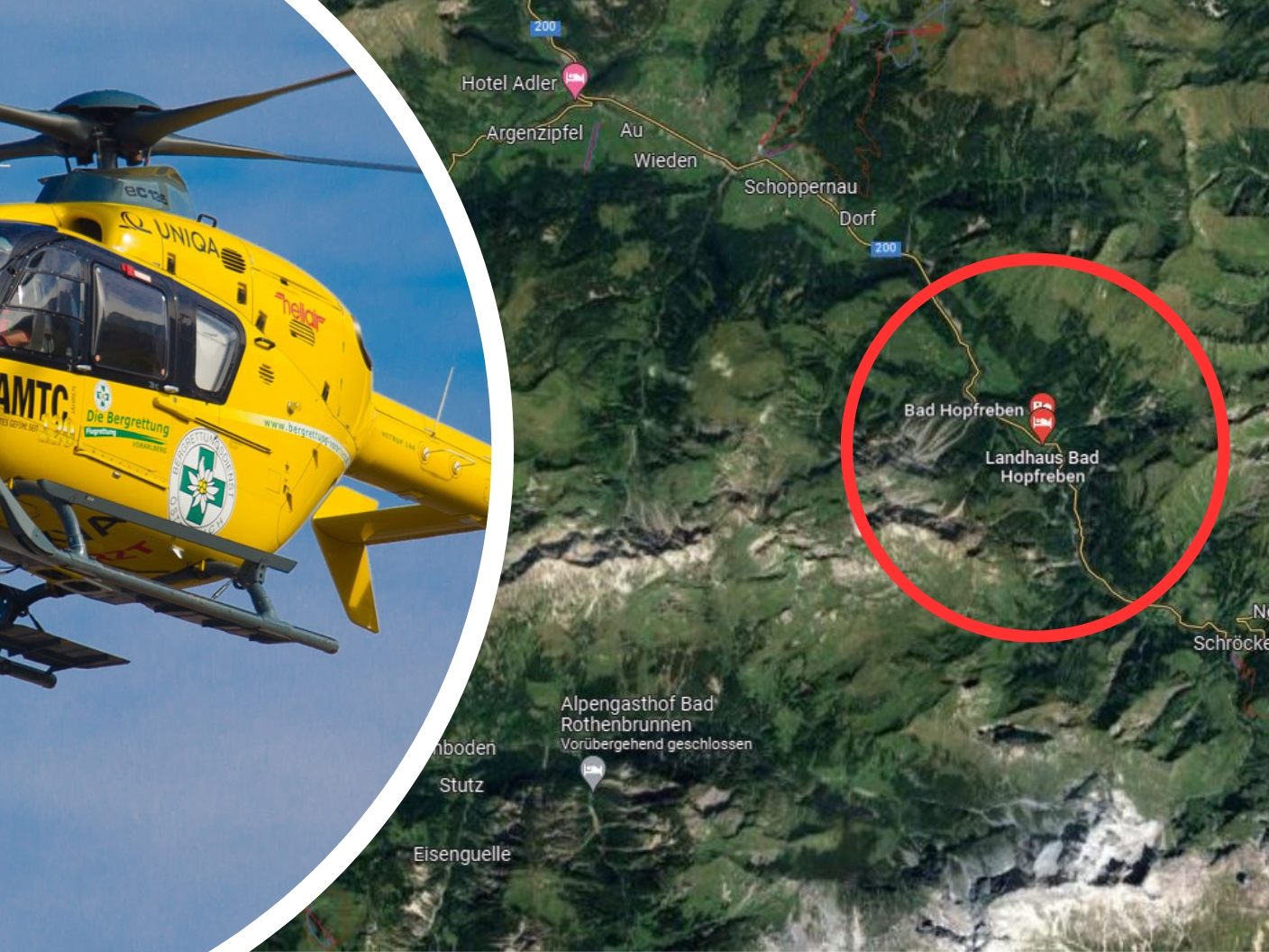 Der C8 flog die verunfallte E-Bikerin ins LKH Feldkirch