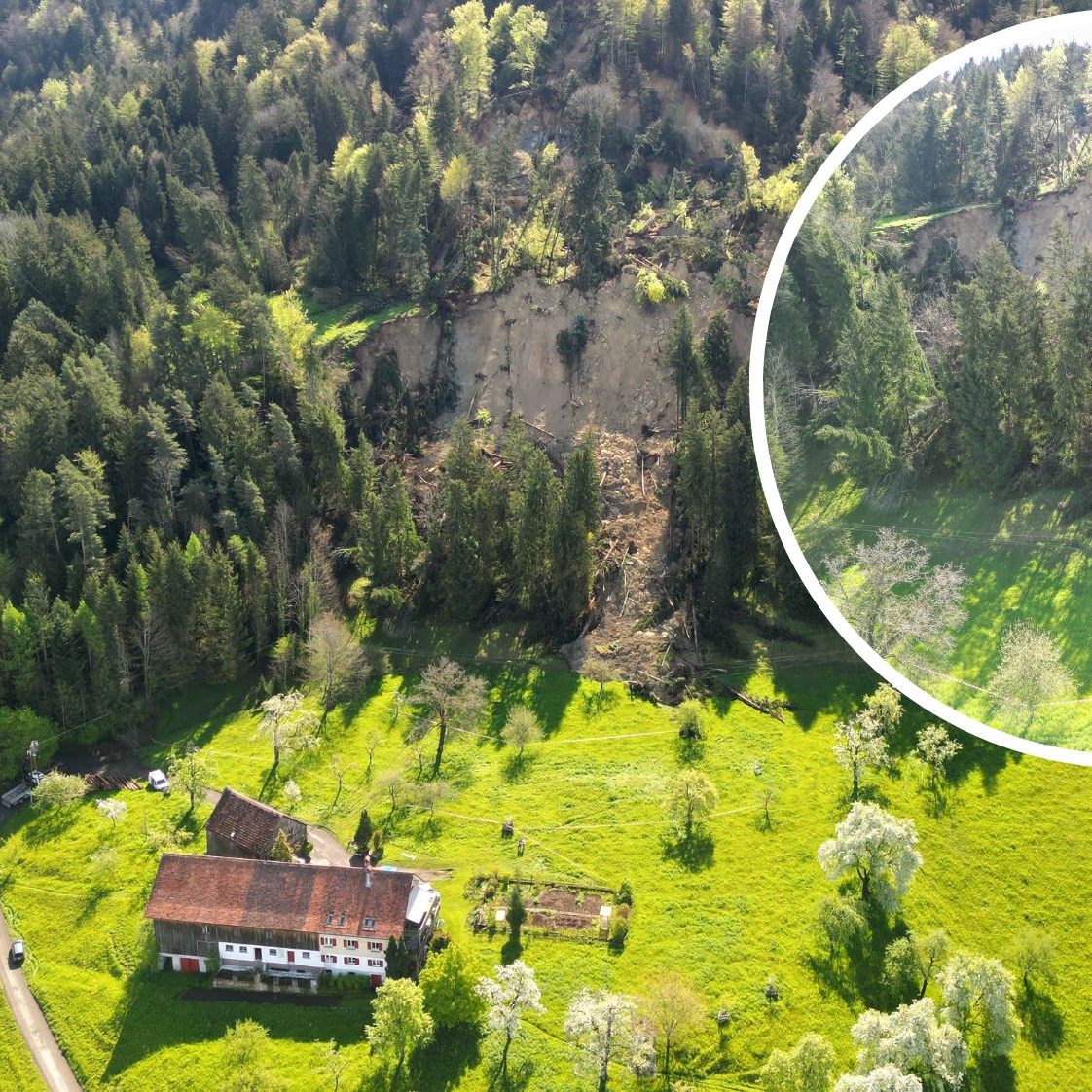 Drohnenaufnahme vom Ort der Hangrutschung