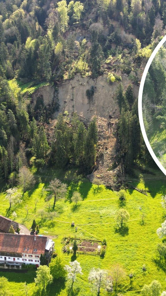 Drohnenaufnahme vom Ort der Hangrutschung