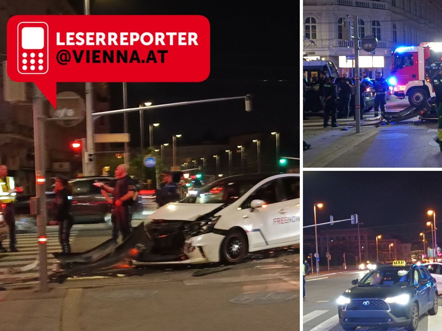 Leserreporter Erich W. fotografierte am Sonntagabend einen Auto-Crash in der Wiener City.