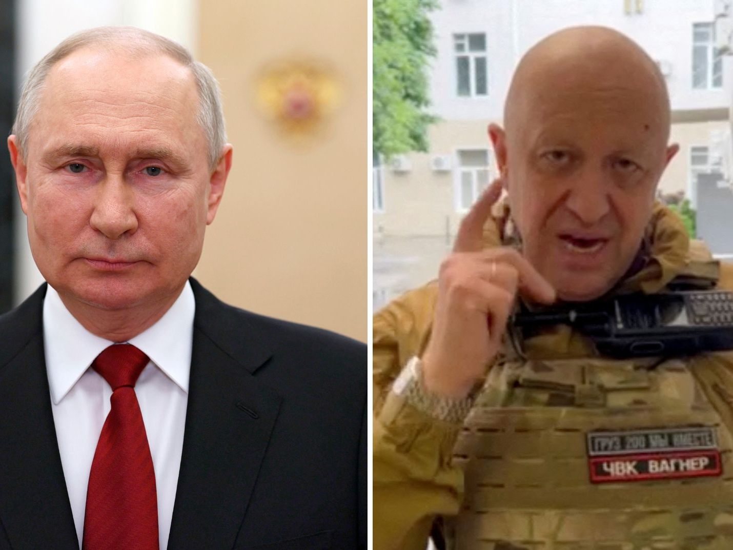 Der Machtkampf zwischen dem russischen Präsidenten Wladimir Putin und Wagner-Chef Jewgeni Prigoschin eskaliert. Der Machtkampf zwischen dem russischen Präsidenten Wladimir Putin und Wagner-Chef Jewgeni Prigoschin eskaliert.