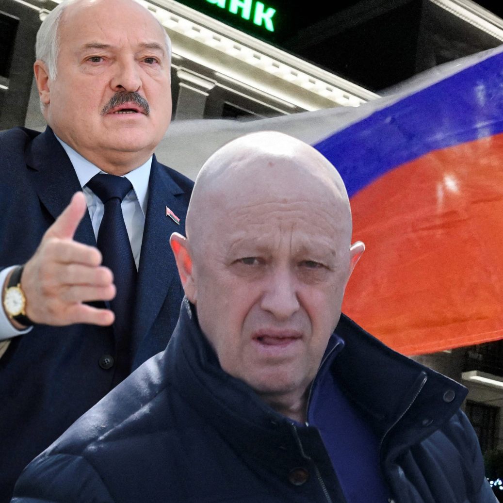 Lukaschenko (l.) will Putin (r.) von der Liquidierung Prigoschins (m.) abgehalten haben.