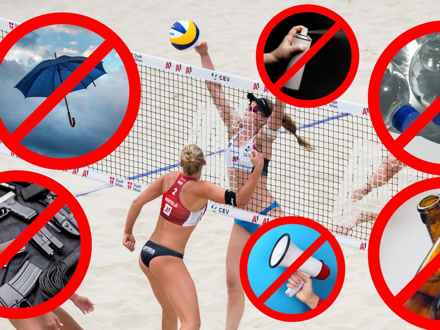 Diese Gegenstände sind am Veranstaltungsgelände der Beach-Volleyball-EM in Wien 2023 verboten.