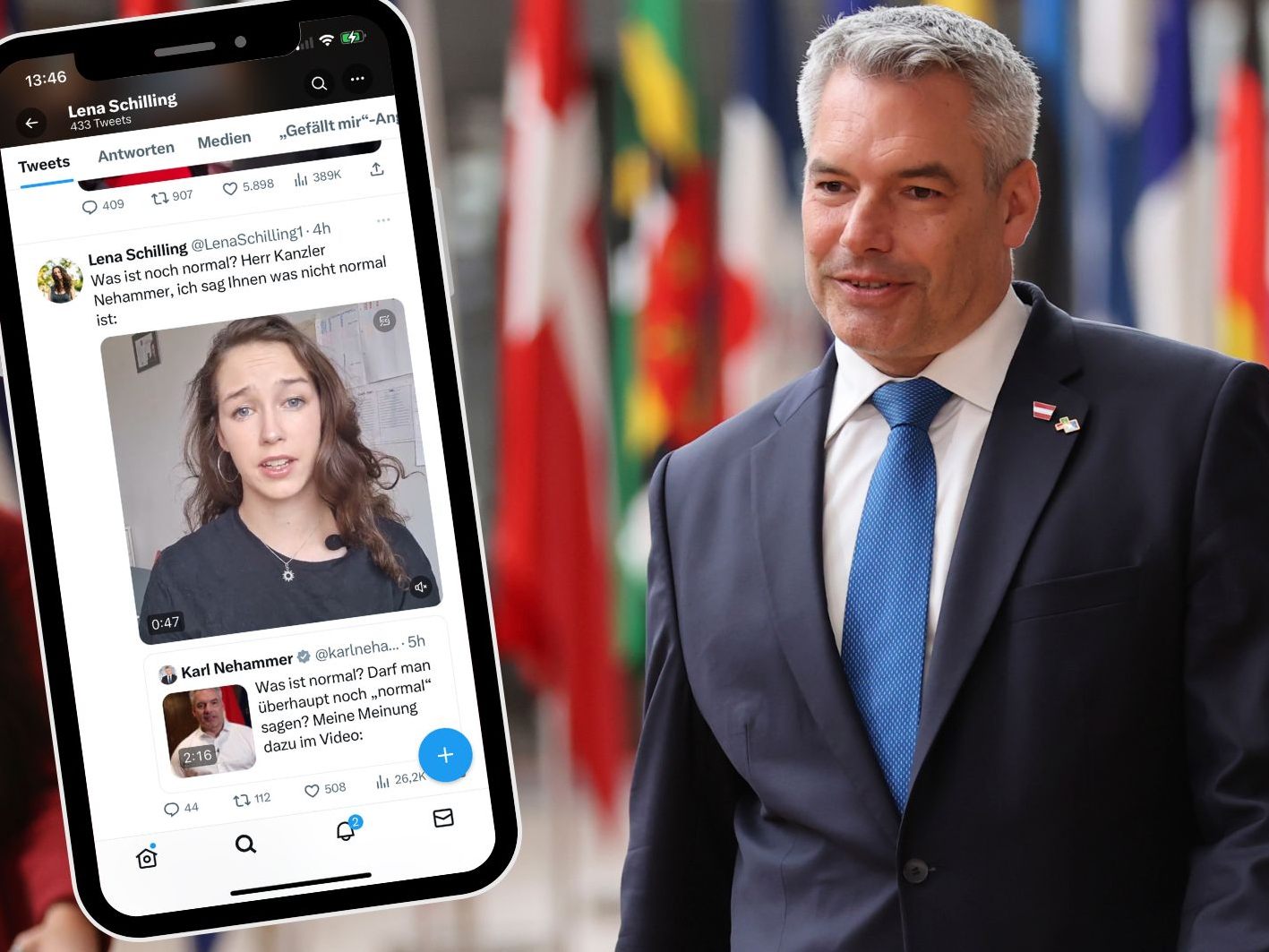 Klimaaktivistin Lena Schilling kontert Bundeskanzler Nehammer.